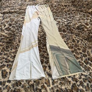 Stylish Women's Flared Mesh Pants - Cream and Green